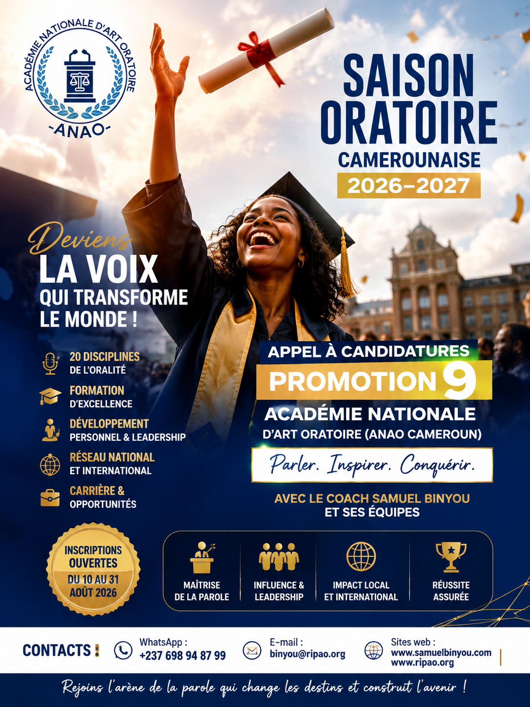 Recrutement Promotion 9 de l'Académie Nationale d'Art Oratoire du Cameroun